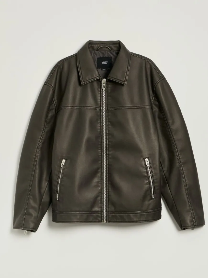 Czarna kurtka z imitacji skóry bomber dad fit