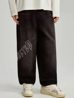 Czarne jeansy baggy fit acid wash z nadrukiem