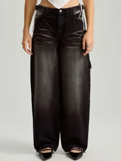 Czarne jeansy baggy fit z efektem sprania