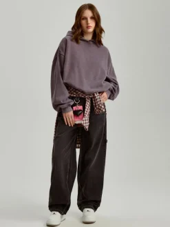 Czarne jeansy baggy fit z efektem acid wash