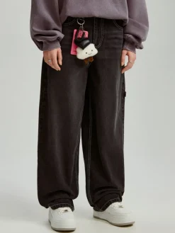 Czarne jeansy baggy fit z efektem acid wash