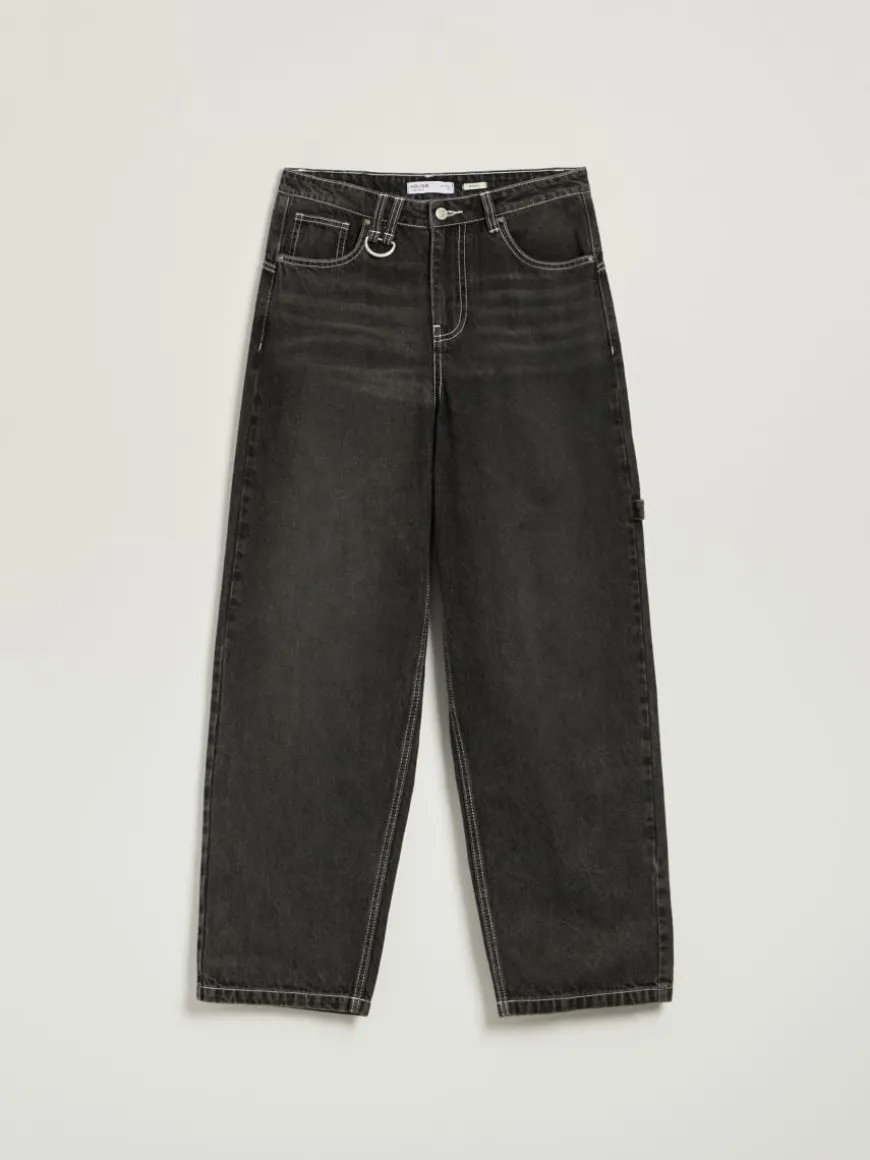 Czarne jeansy baggy fit z efektem acid wash