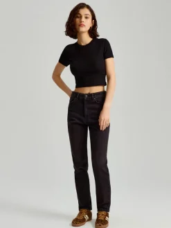 Czarne jeansy mom fit z wysokim stanem