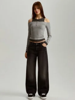 Czarne jeansy straight fit ze średnim stanem