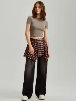 Czarne jeansy wide leg ze średnim stanem