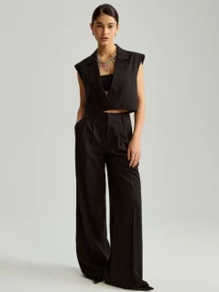 Czarne spodnie wide leg tailoring w paski