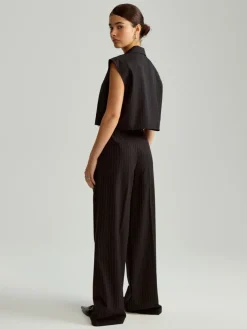 Czarne spodnie wide leg tailoring w paski