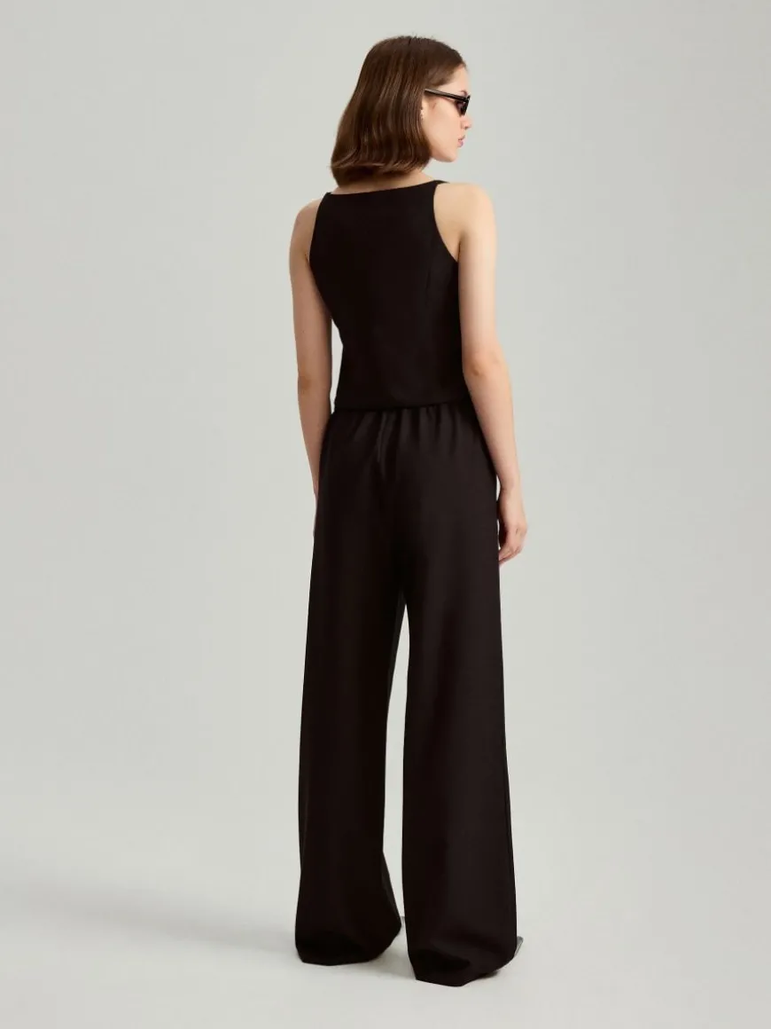 Czarne spodnie wide leg z wysokim stanem