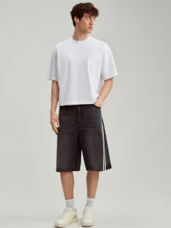 Czarne szorty jeansowe baggy fit z lampasami