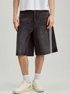 Czarne szorty jeansowe baggy fit z lampasami