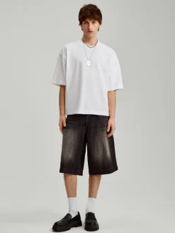 Czarne szorty jeansowe skater fit z efektem sprania
