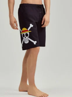 Czarne szorty kąpielowe z nadrukiem One Piece