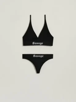 Czarny komplet bielizny z napisem Savage