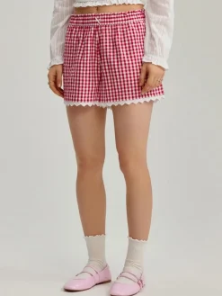 Czerwone szorty mid waist w kratkę
