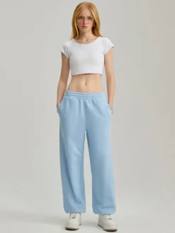 Dresowe joggery mid waist błękitne