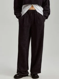 Dresowe spodnie wide leg z efektem acid wash