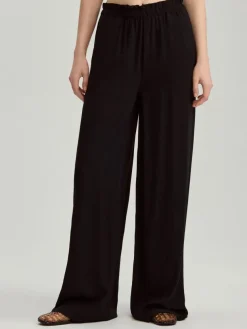 Gładkie spodnie wide leg mid waist czarne
