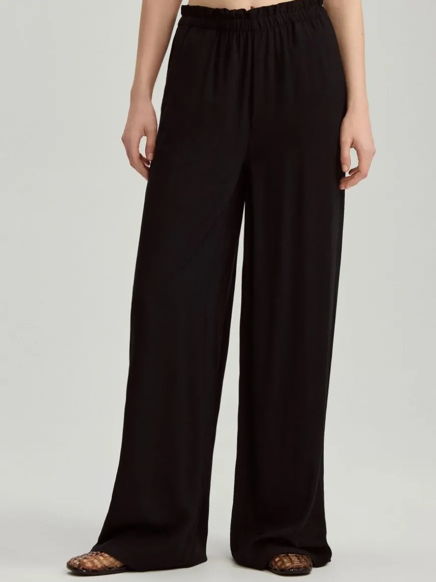 Gładkie spodnie wide leg mid waist czarne