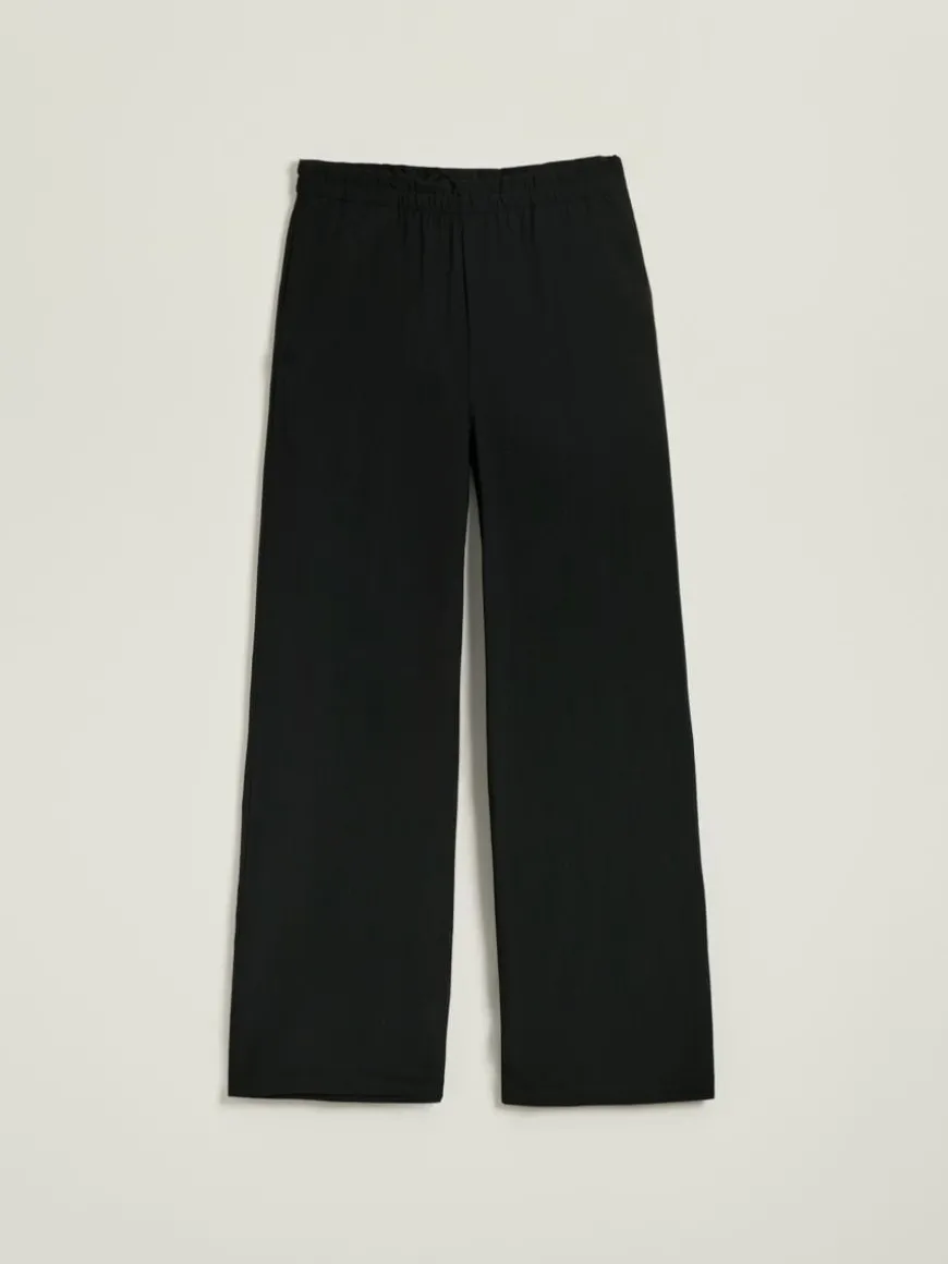 Gładkie spodnie wide leg mid waist czarne
