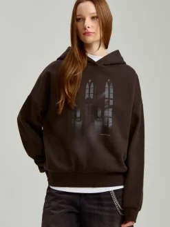 Grafitowa bluza loose fit z nadrukiem