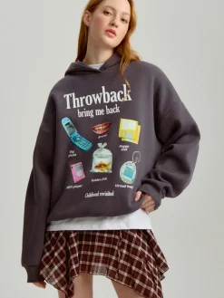 Grafitowa bluza z kapturem i nadrukiem Throwback