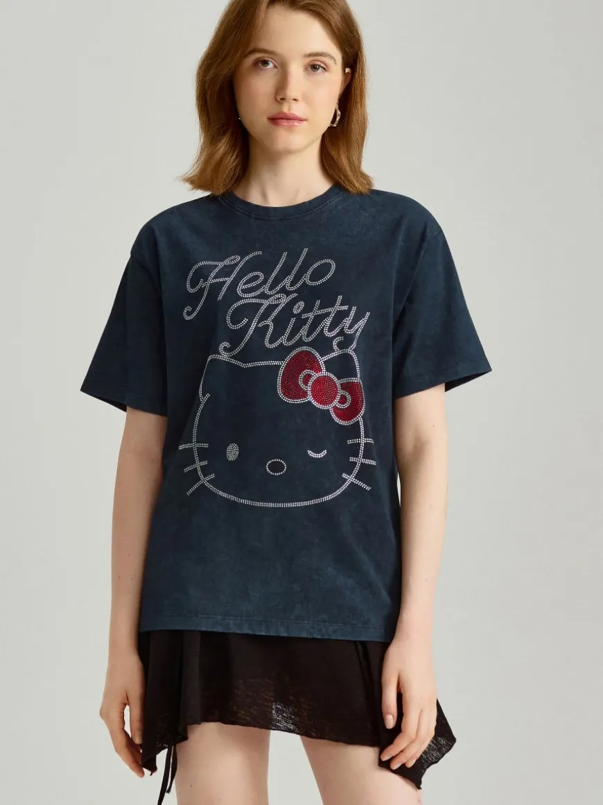Grafitowa koszulka z motywem Hello Kitty z dżetów