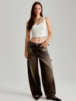 Grafitowe jeansy baggy fit z regulacją