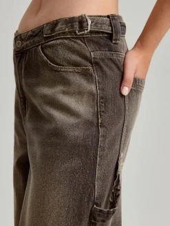 Grafitowe jeansy baggy fit z regulacją