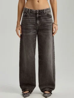 Grafitowe jeansy baggy fit mid waist