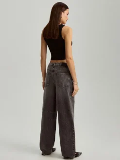 Grafitowe jeansy baggy fit mid waist
