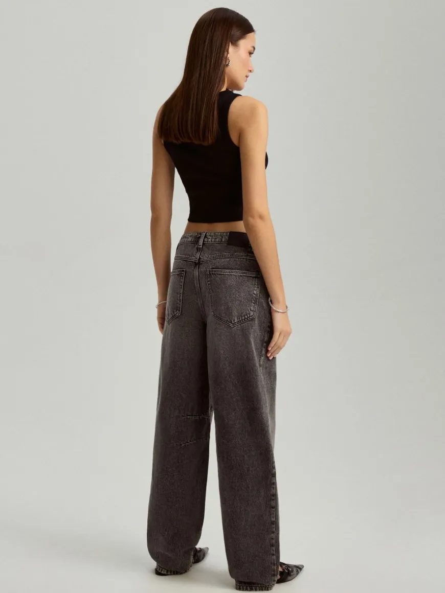 Grafitowe jeansy baggy fit mid waist