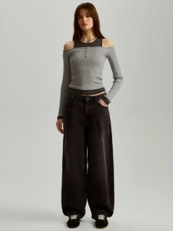 Grafitowe jeansy baggy fit mid waist