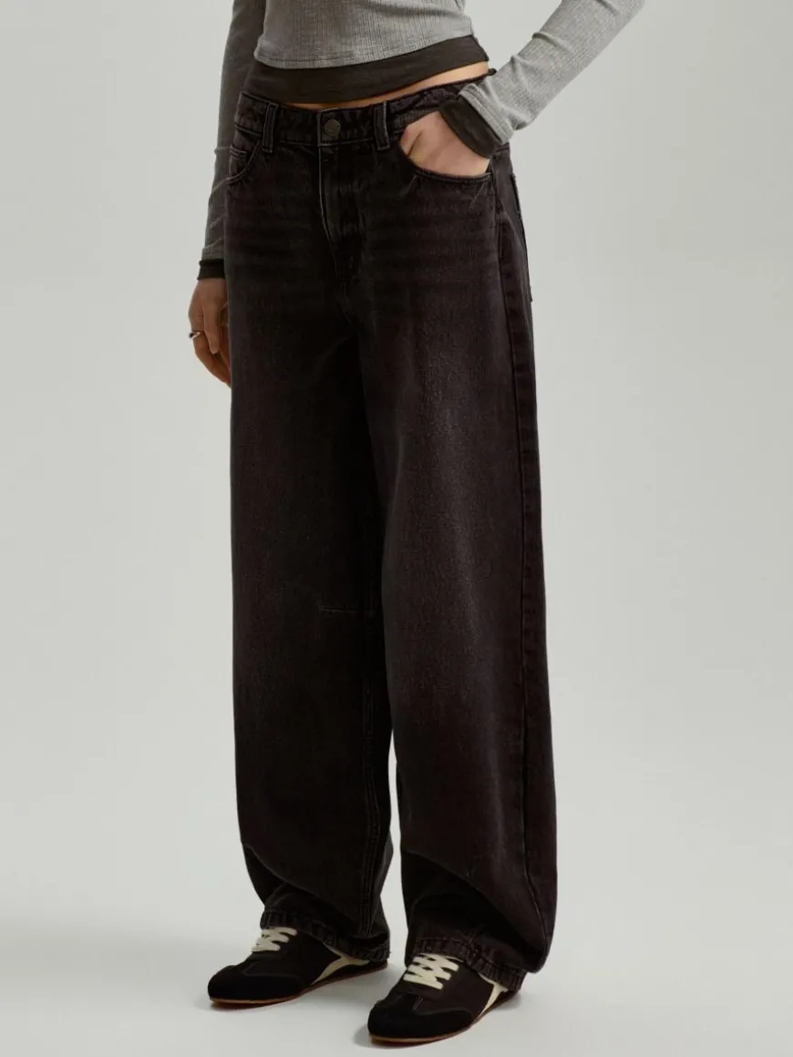 Grafitowe jeansy baggy fit mid waist