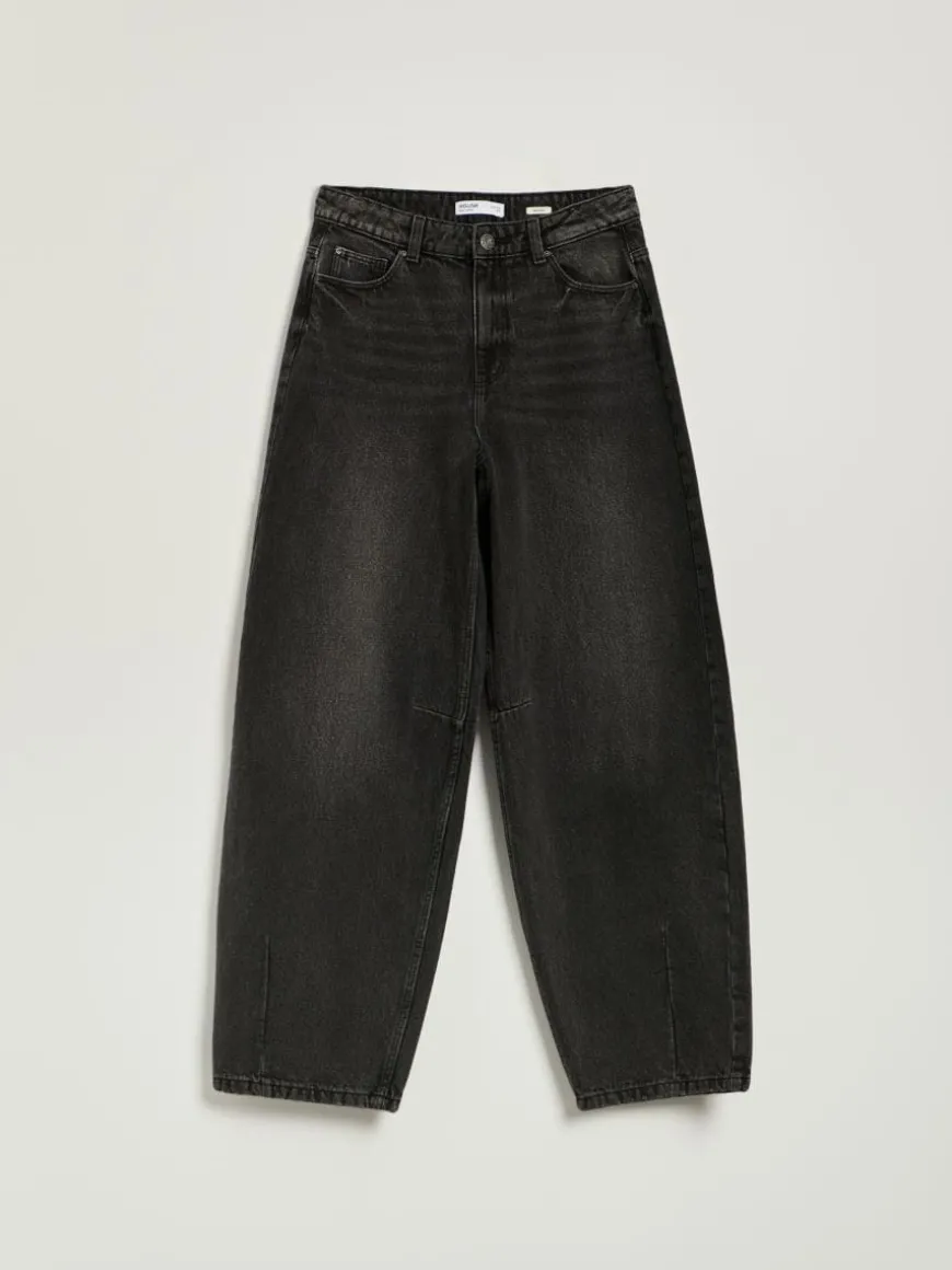 Grafitowe jeansy baggy fit mid waist
