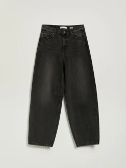 Grafitowe jeansy baggy fit mid waist