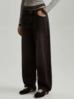 Grafitowe jeansy baggy fit mid waist