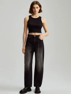 Grafitowe jeansy balloon fit cropped