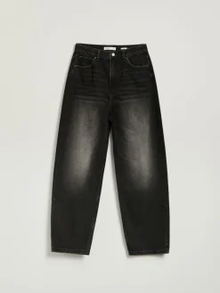 Grafitowe jeansy balloon fit cropped