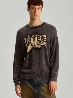 Grafitowy sweter bawełniany z motywem gwiazdy