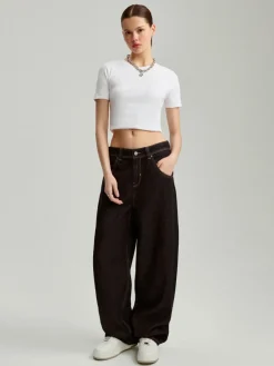 Granatowe jeansy baggy fit z haftem tygrysa z wężem na tyle