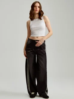 Granatowe jeansy baggy fit low waist z lampasami