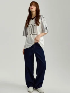 Granatowe jeansy baggy fit z niskim stanem