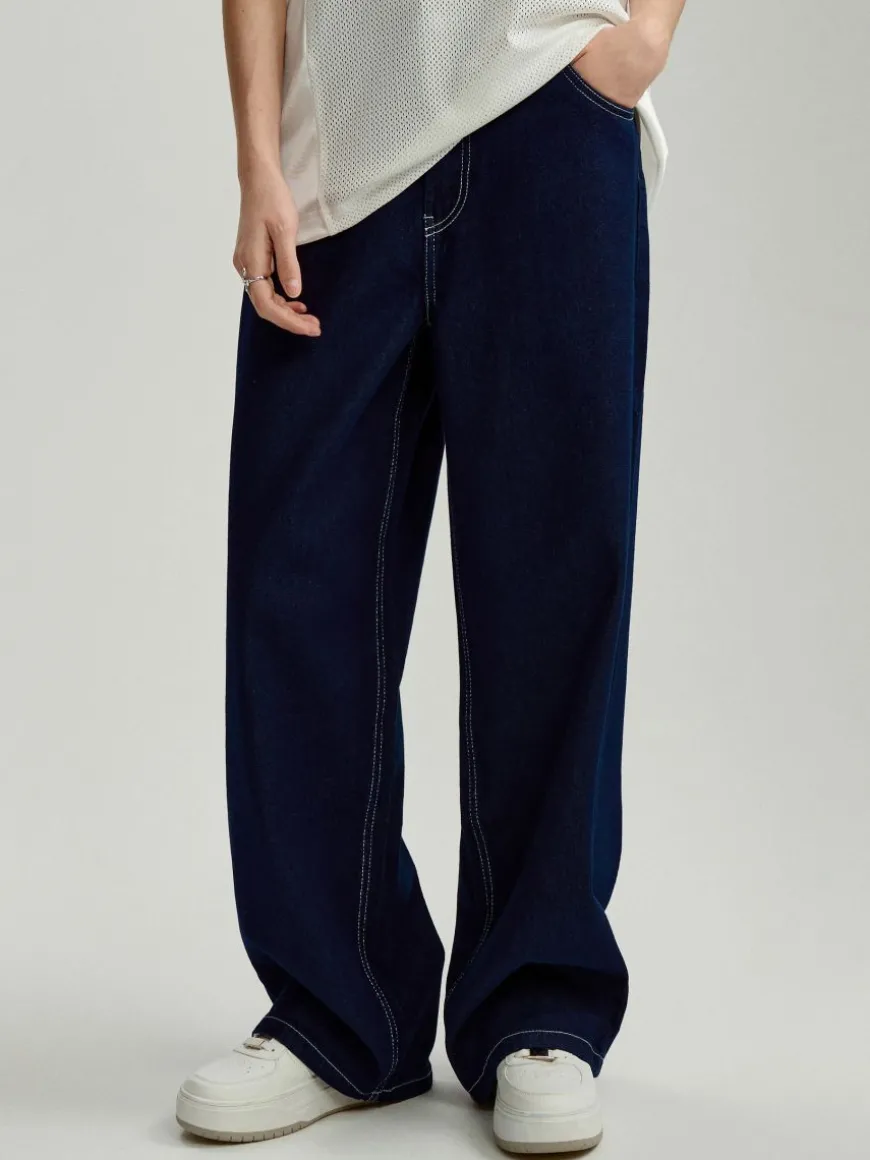 Granatowe jeansy baggy fit z niskim stanem