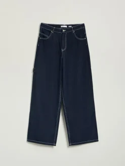 Granatowe jeansy baggy fit z niskim stanem