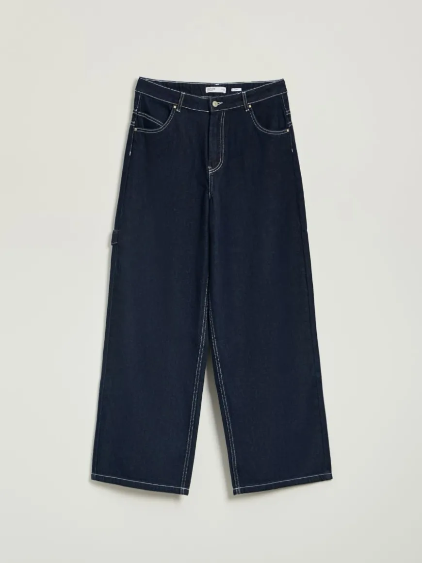 Granatowe jeansy baggy fit z niskim stanem