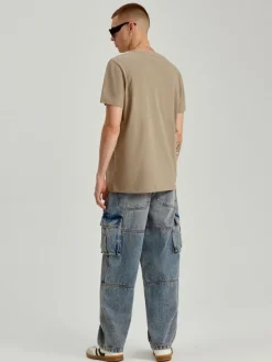 Grantowe jeansy baggy wide leg z kieszeniami cargo