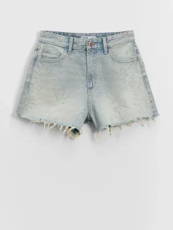 Janoniebieskie szorty jeansowe z cyrkoniami