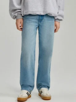 Jasnoniebieskie jeansy straight fit z efektem sprania
