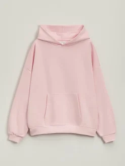 Jasnoróżowa gładka bluza loose fit z kapturem
