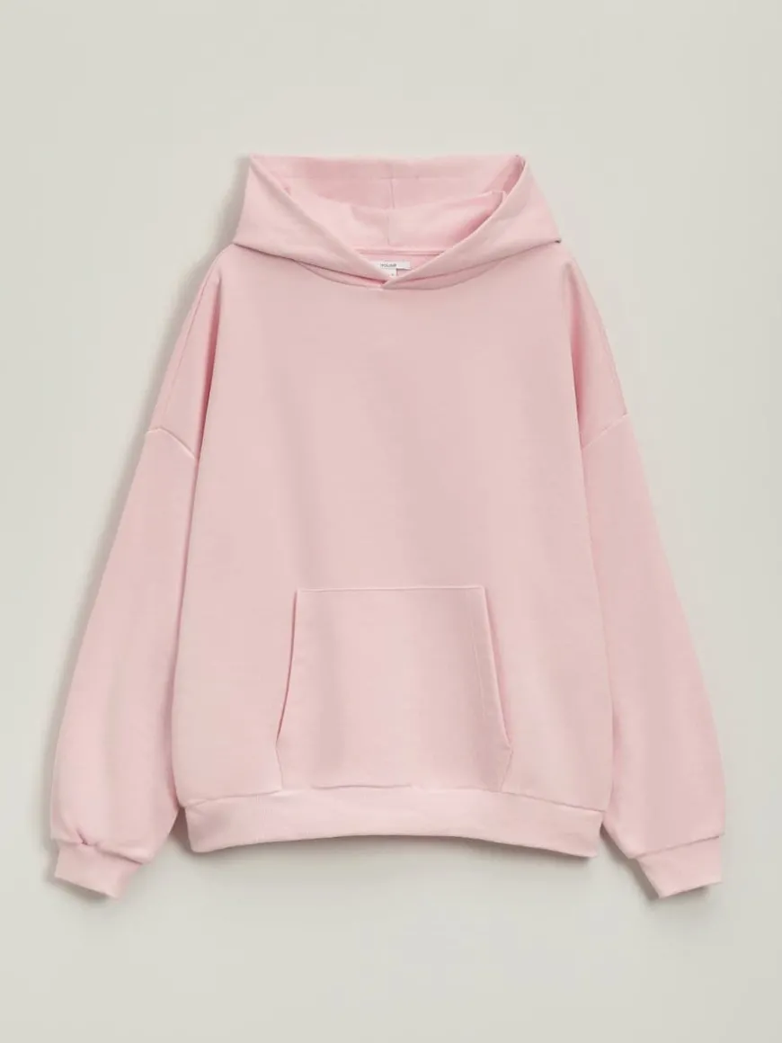 Jasnoróżowa gładka bluza loose fit z kapturem
